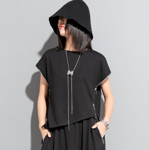 ノースリーブTシャツ ショート丈 クロップドシャツ ドロップショルダー /レディース モレビー|モード系ファッションブランド