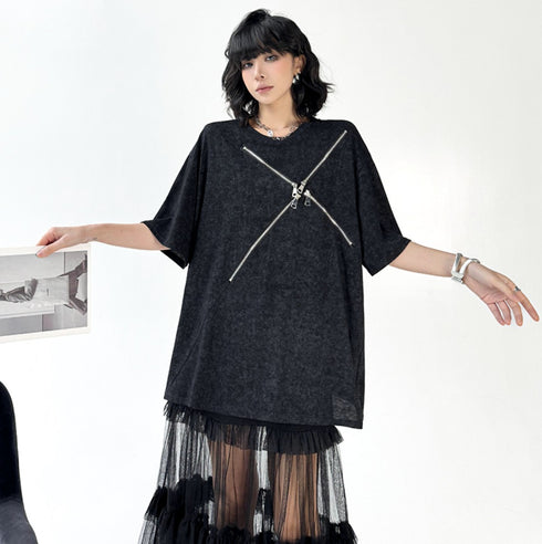 個性派モダン十字ファスナーTシャツ /レディース モレビー|モード系ファッションブランド