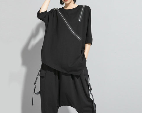 五分袖アシンメトリーTシャツ/カットソー /ユニセックス モレビー|モード系ファッションブランド