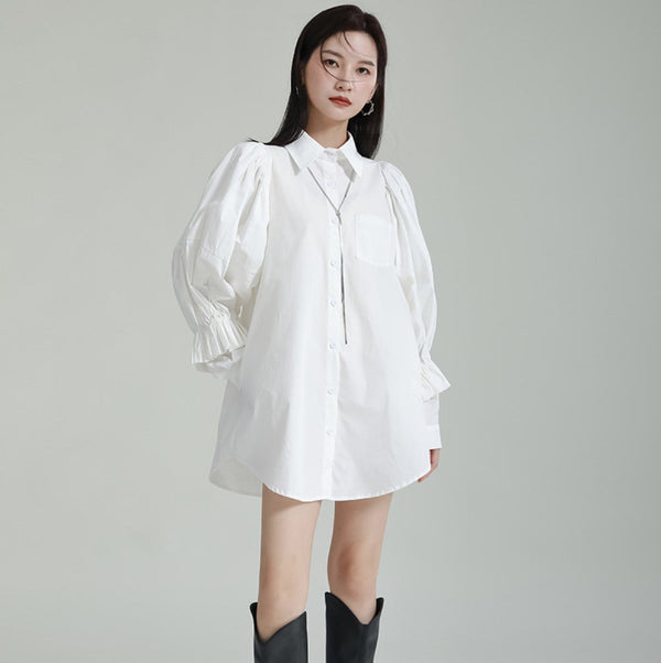 プリーツロングシャツ/ブラウス パフスリーブ ランタンスリーブ /レディース モレビー|モード系ファッションブランド