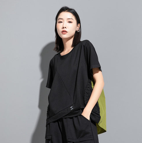 バイカラーTシャツ/カットソー アシンメトリー ギャザー /レディース モレビー|モード系ファッションブランド