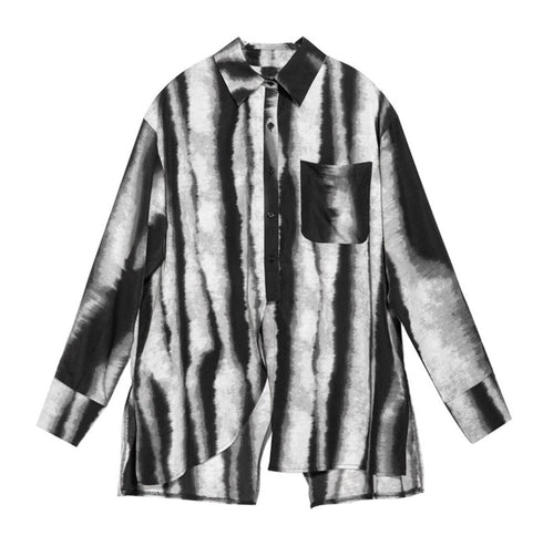 アシンメトリーストライプモノトーン白黒長袖シャツ /ユニセックス モレビー|モード系ファッションブランド