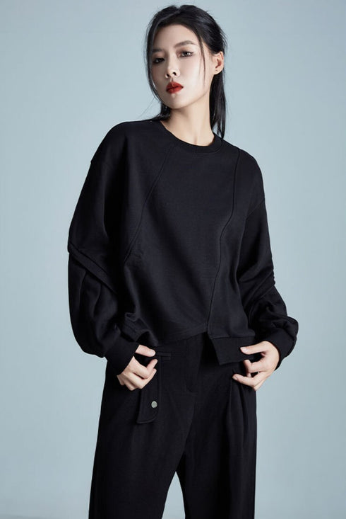 アシンメトリーブラックパーカー/スウェット スリット /レディース モレビー|モード系ファッションブランド