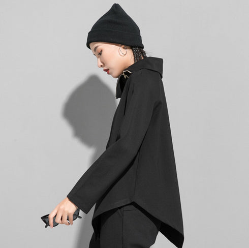 ハイネックトレーナー/スウェット アシンメトリー ブラック /レディース モレビー|モード系ファッションブランド