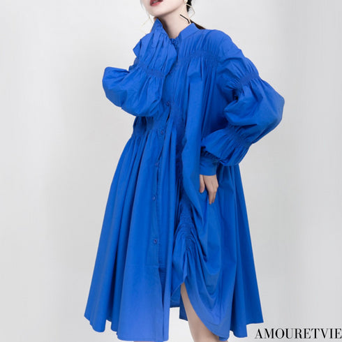 ミディ丈ギャザー仕様ワンピース アシンメトリーシャツワンピース ドレス /レディース モレビー|モード系ファッションブランド