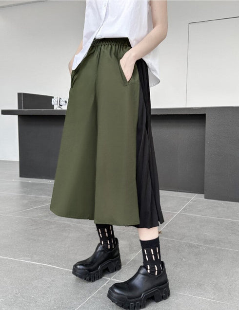 プリーツハーフパンツ アシンメトリークロップドパンツ バイカラー /レディース モレビー|モード系ファッションブランド