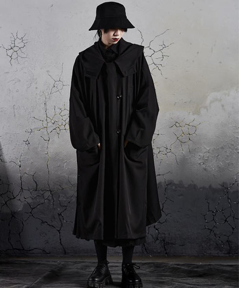 モダンブラックロングコート フード付き /ユニセックス ・メンズ モレビー|モード系ファッションブランド