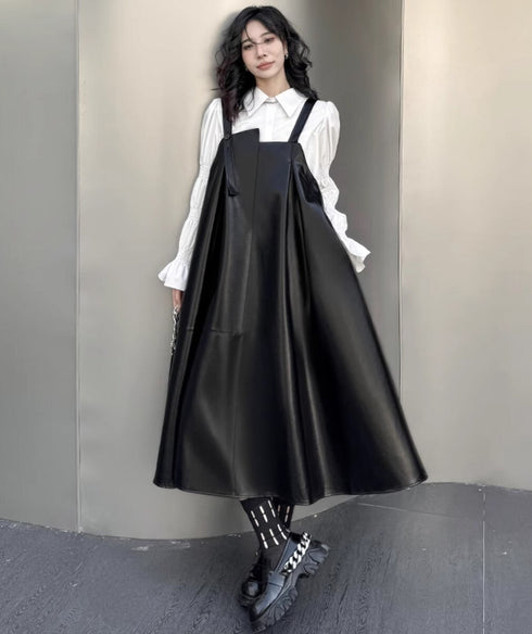 Aラインレザーサロペット ブラック /レディース モレビー|モード系ファッションブランド