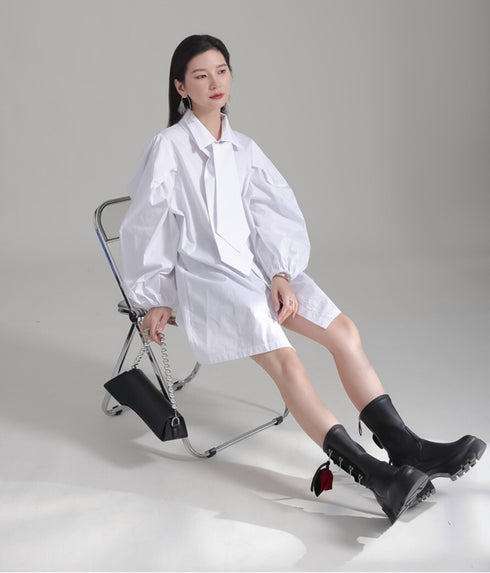 ネクタイ付きロングシャツブラウス /レディース モレビー|モード系ファッションブランド