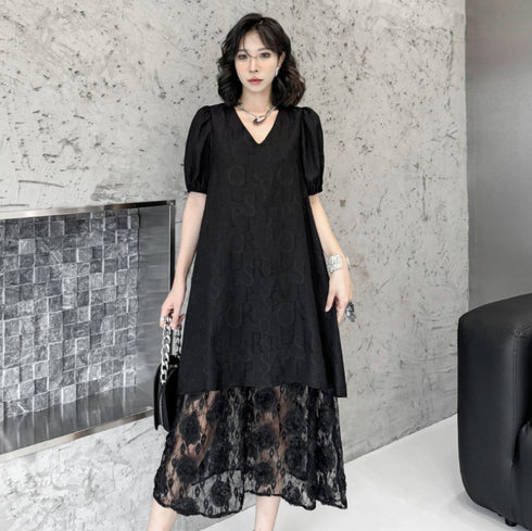 Aラインスカート半袖レース仕様ロングワンピース /レディース モレビー|モード系ファッションブランド