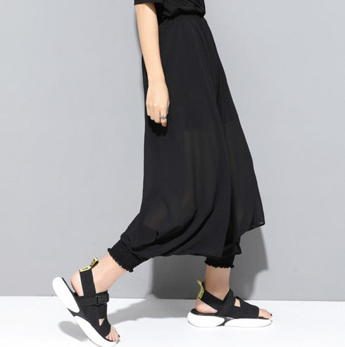 シースルーシフォンパンツ 黒 ブラック /レディース モレビー|モード系ファッションブランド