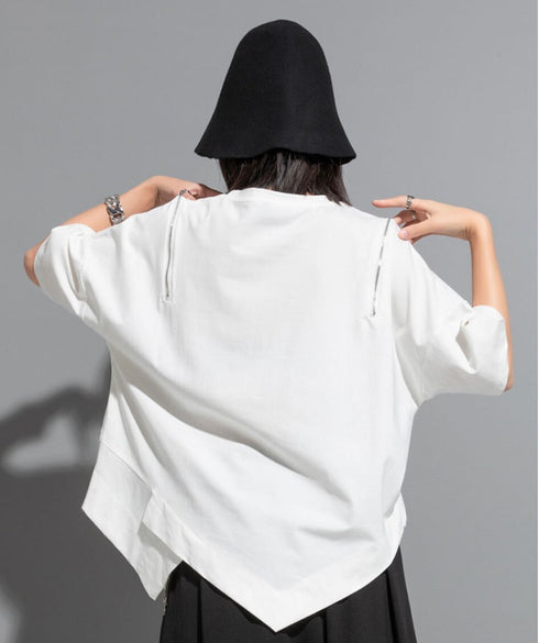 アシンメトリー半袖Tシャツ/カットソー ブラック ホワイト /レディース モレビー|モード系ファッションブランド