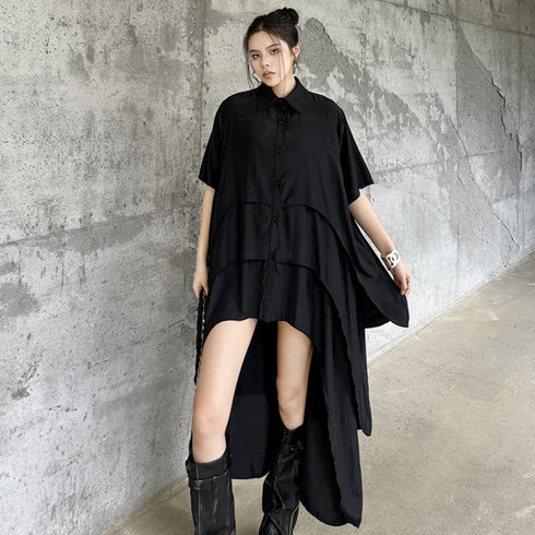 レイヤード風モダン半袖ロングワンピース /レディース モレビー|モード系ファッションブランド