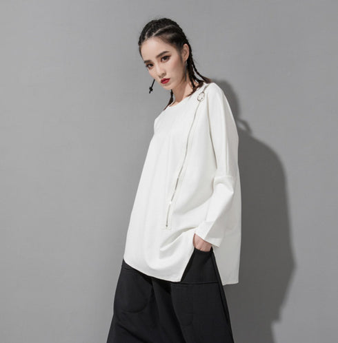 ヘムデザイン長袖ロングシャツ/カットソー アシンメトリー /レディース モレビー|モード系ファッションブランド