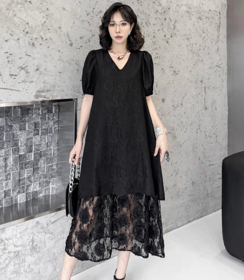 Aラインスカート半袖レース仕様ロングワンピース /レディース モレビー|モード系ファッションブランド