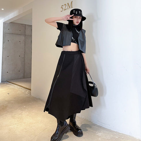 ファスナータイプアシンメトリーロングスカート モダン おしゃれ /レディース モレビー|モード系ファッションブランド