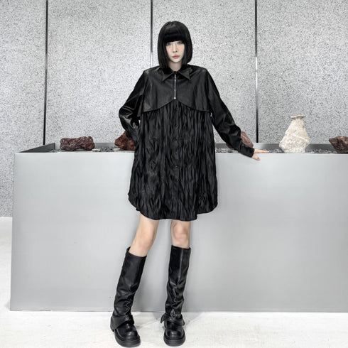 クリンクルしわ加工モダンレザーロングシャツ/ブラウス シック おしゃれ /レディース モレビー|モード系ファッションブランド