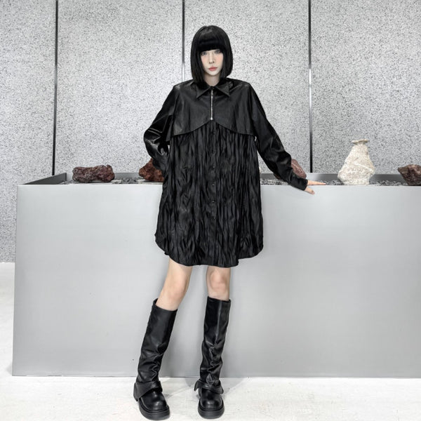 クリンクルしわ加工モダンレザーロングシャツ/ブラウス シック おしゃれ /レディース モレビー|モード系ファッションブランド