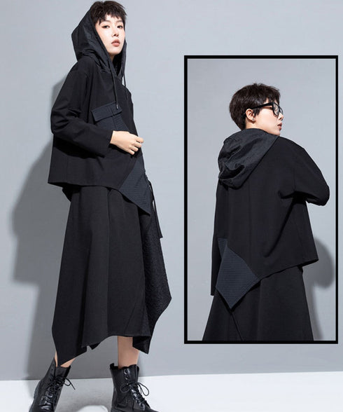 モダンアシンメトリー長袖Tシャツ/カットソー ブラック ホワイト /レディース モレビー|モード系ファッションブランド