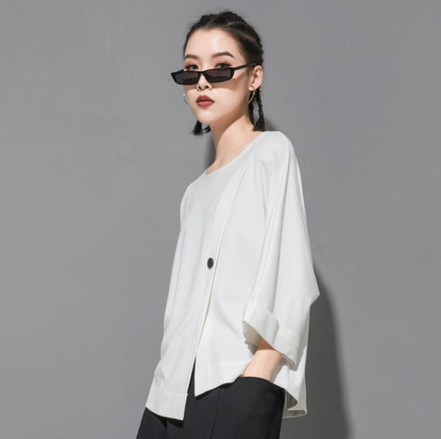 スリット入りアシンメトリー七分袖Tシャツ /レディース モレビー|モード系ファッションブランド