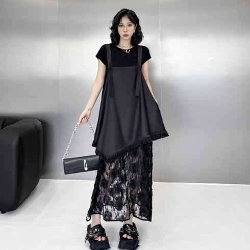 アシンメトリーレースサロペット シック モダン おしゃれ /レディース モレビー|モード系ファッションブランド