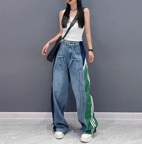 スリーラインアシンメトリーデニムジーンズ モダン ストリート /レディース モレビー|モード系ファッションブランド