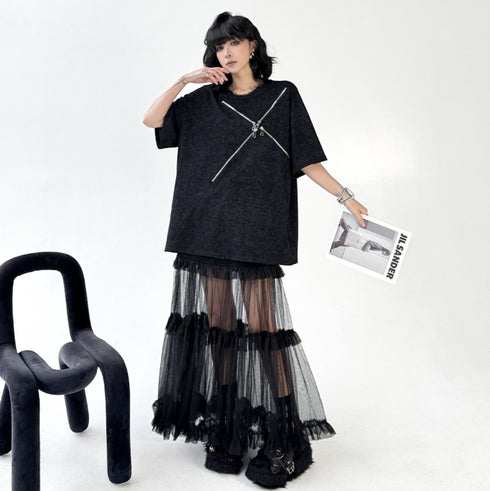 個性派モダン十字ファスナーTシャツ /レディース モレビー|モード系ファッションブランド