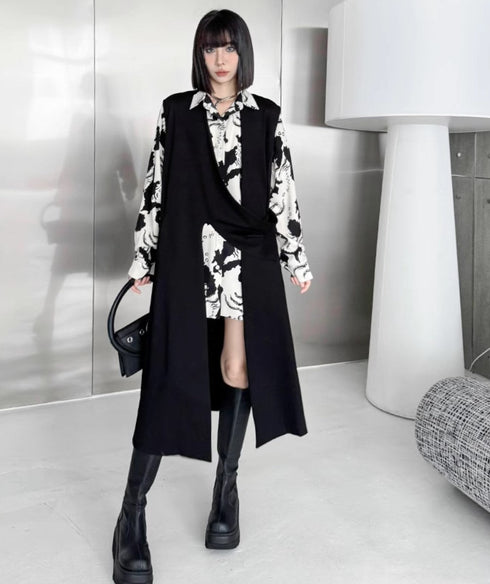 アシンメトリーロングカーディガン スタイリッシュ ブラック 無地 /レディース モレビー|モード系ファッションブランド