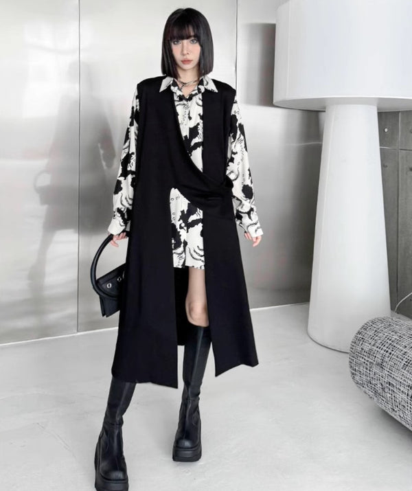 アシンメトリーロングカーディガン スタイリッシュ ブラック 無地 /レディース モレビー|モード系ファッションブランド