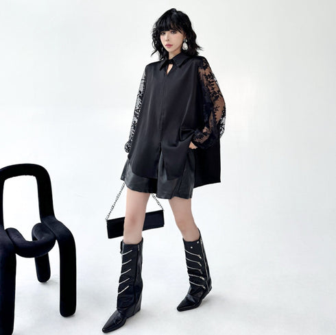 袖レースモダンブラックシャツ /レディース モレビー|モード系ファッションブランド