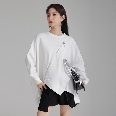 アシンメトリートレーナー/スウェット ファスナー付き /レディース モレビー|モード系ファッションブランド