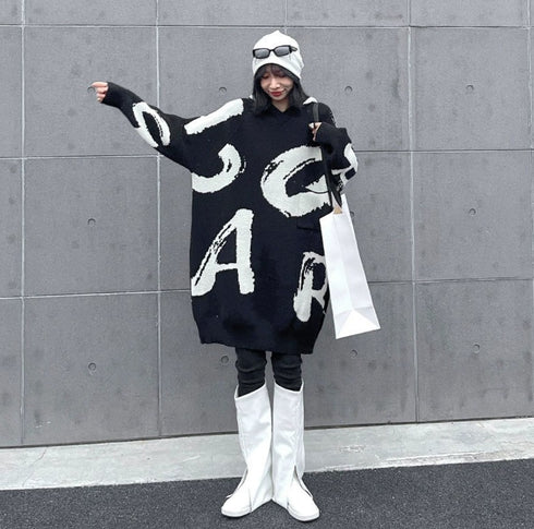 モノトーン白黒オーバーサイズ/ビッグサイズ個性派モダンセーター・ニット おしゃれ /レディース モレビー|モード系ファッションブランド