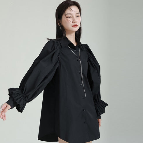 プリーツロングシャツ/ブラウス パフスリーブ ランタンスリーブ /レディース モレビー|モード系ファッションブランド