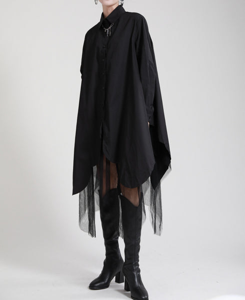 メッシュ仕様ミディ丈ワンピース ブラック ホワイト /レディース モレビー|モード系ファッションブランド