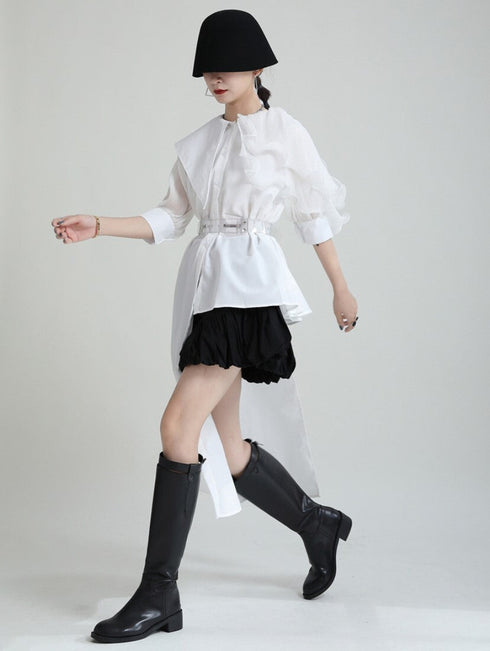 アシンメトリーモダンロングシャツ /レディース モレビー|モード系ファッションブランド