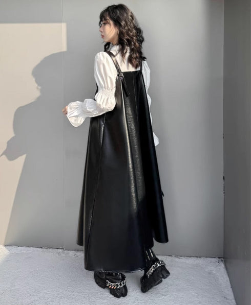 Aラインレザーサロペット ブラック /レディース モレビー|モード系ファッションブランド