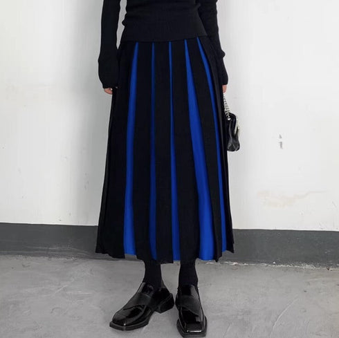 ストライプモノトーンニット白黒ロングスカート /レディース モレビー|モード系ファッションブランド