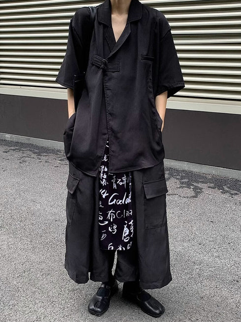 羽織風半袖和風シャツ 半袖 ブラック /ユニセックス ・メンズ モレビー|モード系ファッションブランド