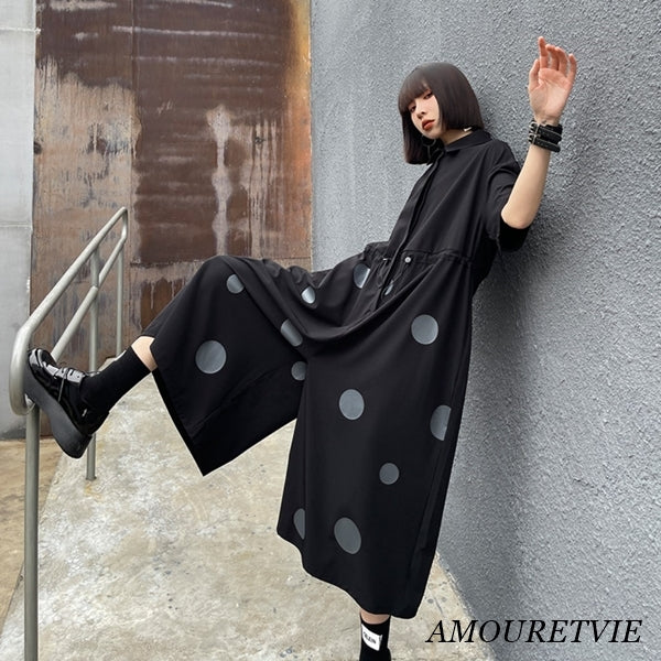 水玉サロペット オールインワン ビッグサイズロングワンピース ゆったり /レディース モレビー|モード系ファッションブランド