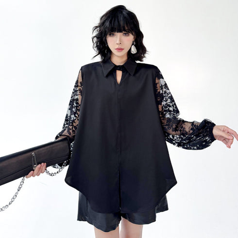 袖レースモダンブラックシャツ /レディース モレビー|モード系ファッションブランド