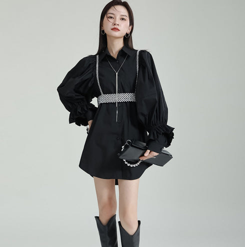 プリーツロングシャツ/ブラウス パフスリーブ ランタンスリーブ /レディース モレビー|モード系ファッションブランド