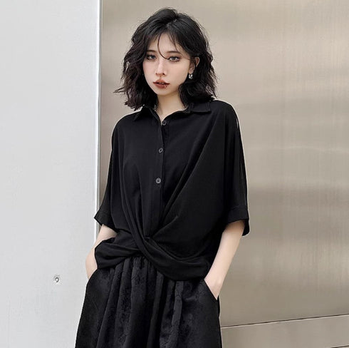 クロスヘム半袖シャツ/ブラウス ブラック /レディース モレビー|モード系ファッションブランド
