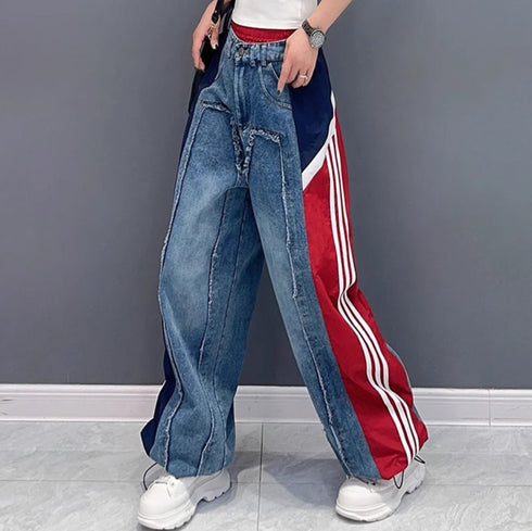 スリーラインアシンメトリーデニムジーンズ モダン ストリート /レディース モレビー|モード系ファッションブランド