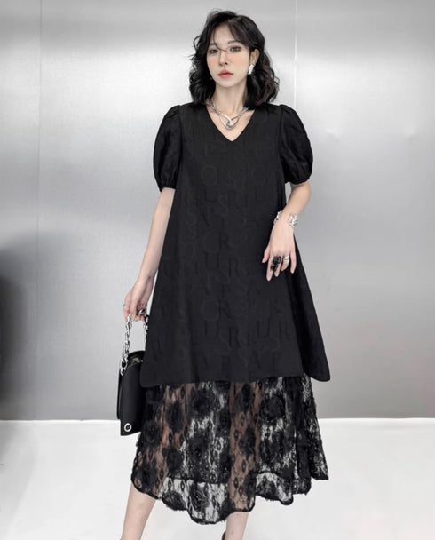 Aラインスカート半袖レース仕様ロングワンピース /レディース モレビー|モード系ファッションブランド