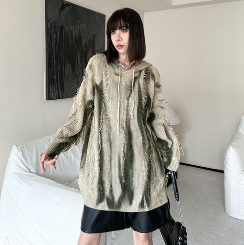 ストライプ調ダメージ加工ニットパーカー/スウェット /レディース モレビー|モード系ファッションブランド