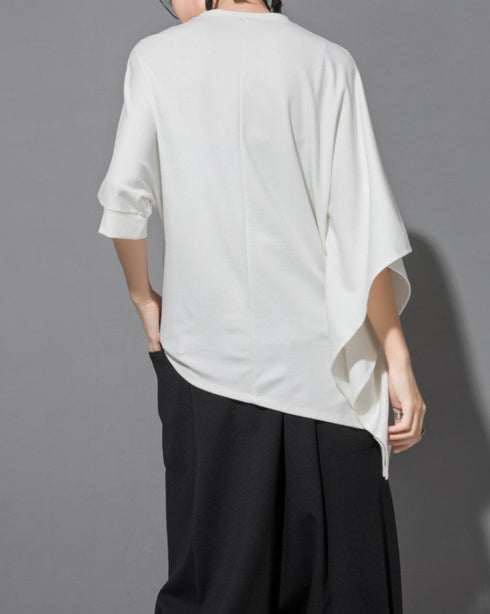 アシンメトリー七分袖Tシャツ オーバーサイズ オーバーシルエット /ユニセックス モレビー|モード系ファッションブランド