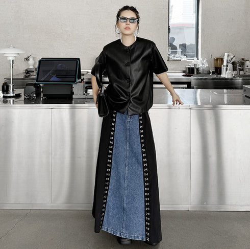 アシンメトリーロングデニムスカート おしゃれ モダン /レディース モレビー|モード系ファッションブランド