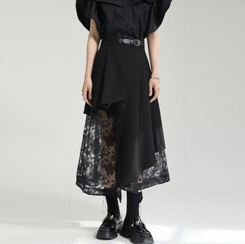 花柄レースロングスカート アシンメトリー /レディース モレビー|モード系ファッションブランド