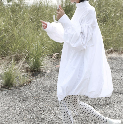 ギャザー仕様長袖ロングシャツ バルーンスリーブ ランタンスリーブ /レディース モレビー|モード系ファッションブランド