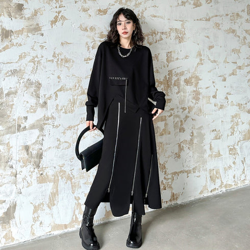 アシンメトリーデザインブラックスウェット/トレーナー おしゃれ /レディース モレビー|モード系ファッションブランド